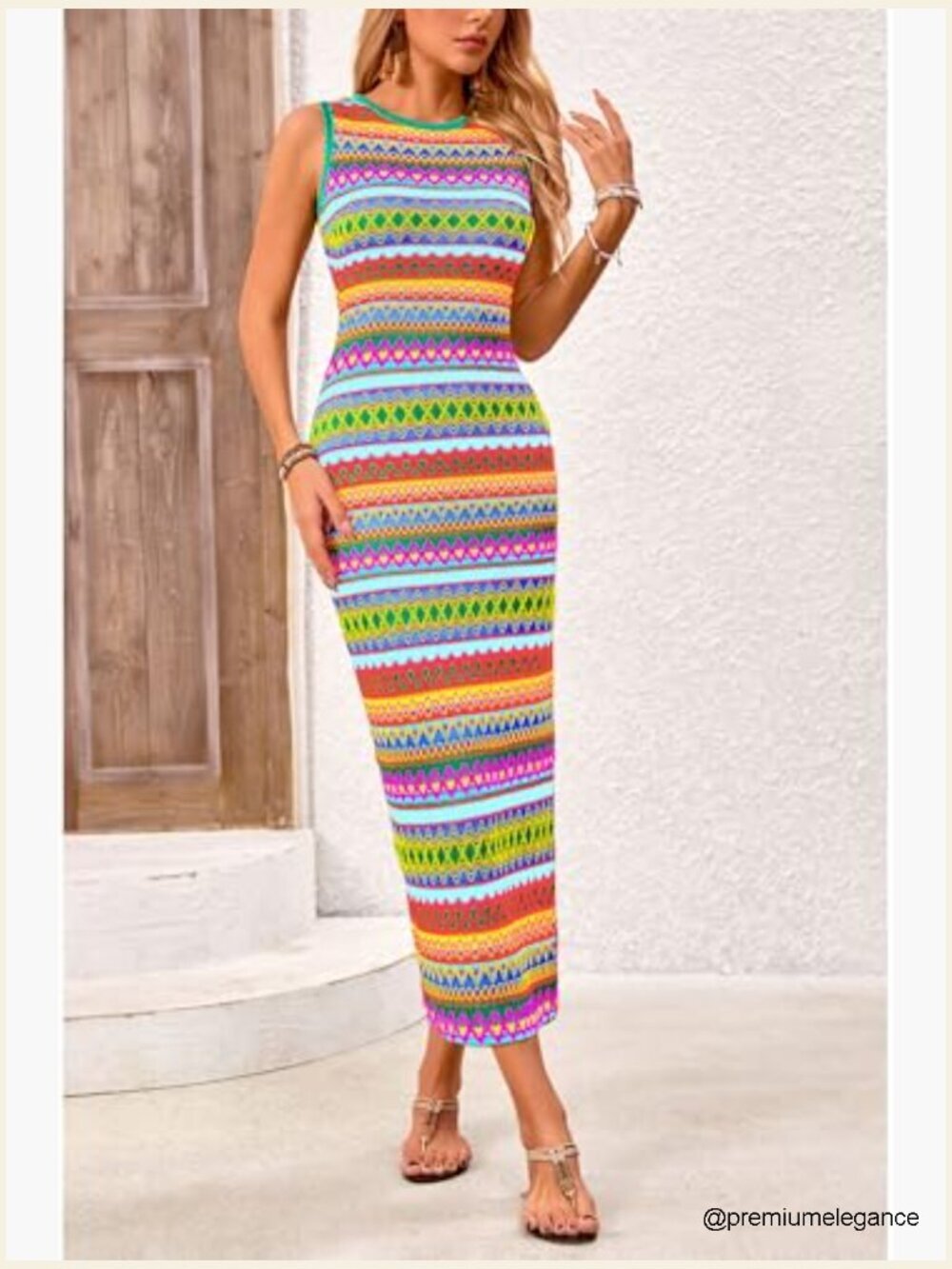 Sleeveless Maxi Dress, Bodycon Fit, Side Slit, Casual Long Dress - Picture 5 of 7